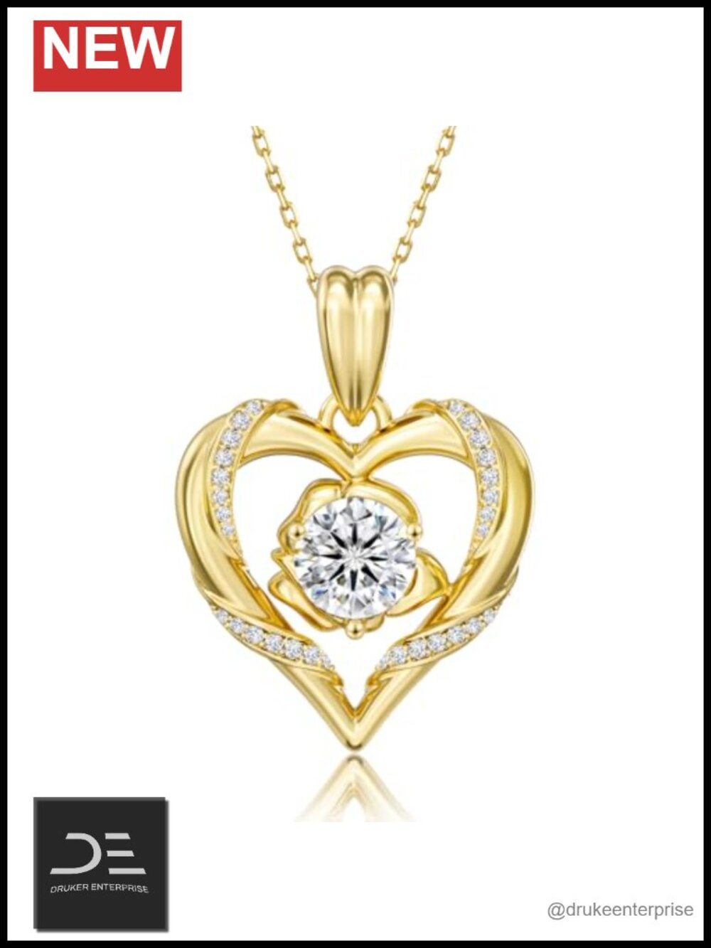 Moissanite Heart Pendant Necklace 925 Sterling Silver 18in Chain